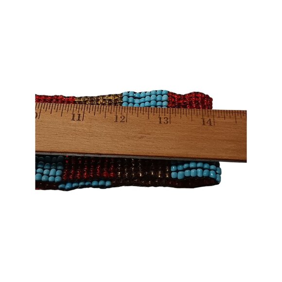 Wide Belt Stretch Blue Red Brown Beaded Boho Tribal Stretchy Wooden Buckle 28\